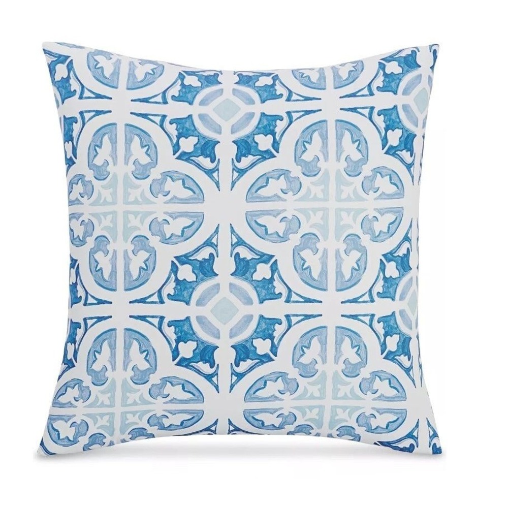 Charter Club Painted Tile Euro Shams Set of 2 Blue White Coastal Cotton